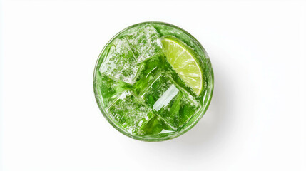 Poster - Refreshing sage tea ice cubes with lime in glass for summer drinks