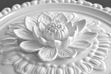 Poster - Ceramic white lotus flower design on decorative serving plate enhances elegant dining settings and home decor
