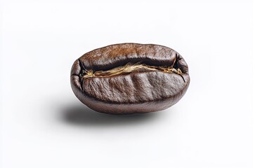 Aufkleber - Freshly roasted coffee bean resting on a white background highlighting its rich texture and dark color