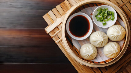  steamed pork buns. Top view