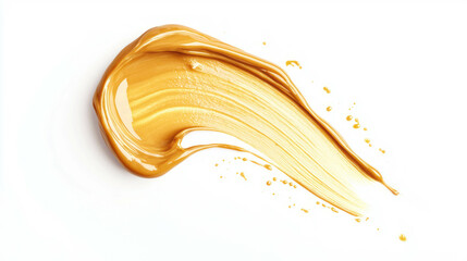 Poster - Artistic brushstroke of turmeric dye on white background for craft and design projects