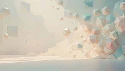 Poster - Dynamic geometric shapes erupting in a minimalist studio space 3d art installation bright environment creative perspective