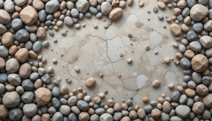 Poster - Collecting smooth pebbles natural setting high-quality image earthy environment top-down view nature's textures and patterns