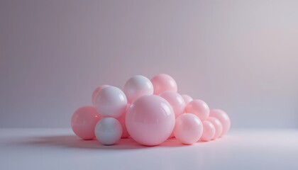 Poster - Creative arrangement of pink and white bouncy balls indoor studio setting minimalistic art soft lighting contemporary design