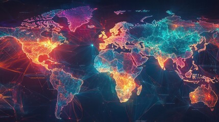 Fototapete - Global Network, Digital World Map