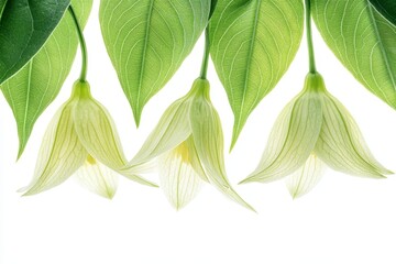 Poster - Delicate green leaves and white flowers create an elegant display in a bright setting
