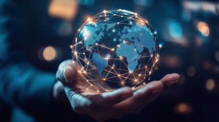 Poster - Global Network Connection, Hand Holding the World's Interconnectedness