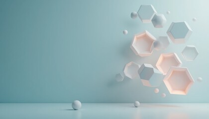 Poster - Dynamic hexagonal shapes emerge from minimalist background abstract design modern studio creative concept visual art