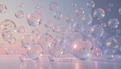Poster - Bubbles rising and floating in a serene environment abstract art composition dreamy background digital artwork close-up view