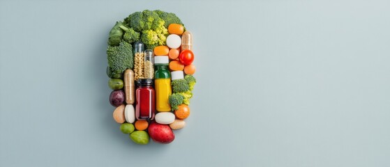 Poster - Neuronutrition Aesthetic Cognitive Wellness Infographic of Brain-Shaped Nutrient Composition - Holistic Health Marketing for Mindful Performance Optimization