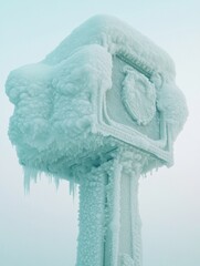 Aufkleber - Climate Crisis Visualization Hyperrealistic Frozen Weather Station Showcasing Extreme Arctic Meteorological Technology in Global Warming Era