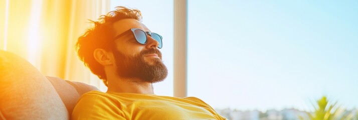 Poster - Golden Hour Mindfulness Urban Millennial Relaxation in Sunlit Comfort - Wellness Tech and Minimalist Lifestyle Aesthetic for Digital Natives