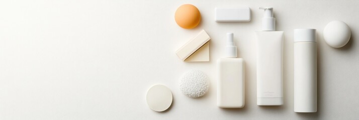 Poster - Minimalist Skincare Mockup Pure White Cosmetic Packaging Design with Organic Spheres - Modern Beauty Branding and Clean Wellness Aesthetic