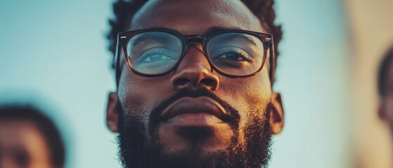 Poster - Empowered Professionalism Sleek Urban Professional Portrait Capturing Gen Z Entrepreneurial Confidence, Minimalist Eyewear and Modern Workplace Authenticity