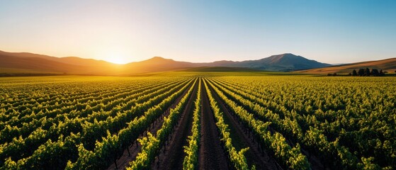 Poster - Precision AgriTech Visualization Golden Sunset Illuminating Sustainable Vineyard Rows with Cutting-Edge Precision Farming Innovation and Regenerative Landscape Design