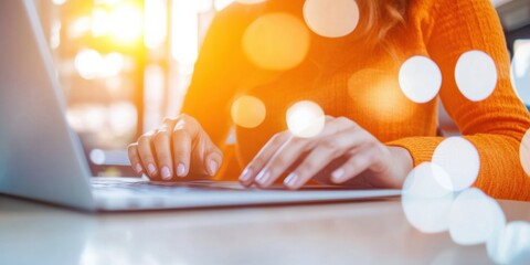 Aufkleber - Vibrant Digital Workflow Immersive Tech Productivity in Warm Orange Tones - Next-Gen Remote Work Aesthetic with Innovative Ergonomic Connectivity