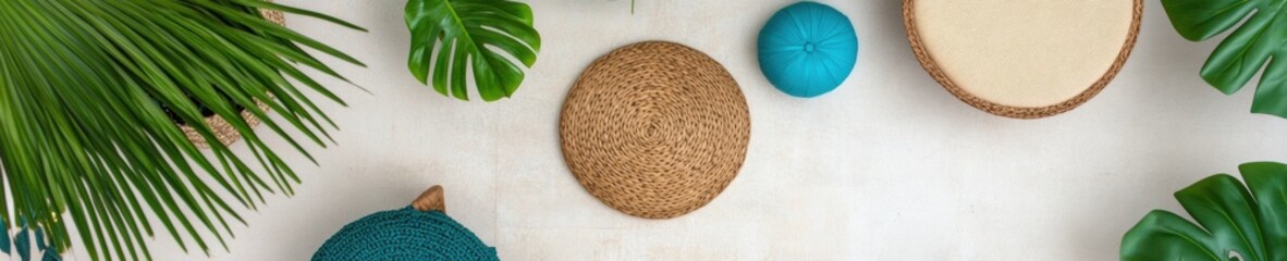 Poster - Minimalist Biophilic Design Tropical Botanical Still Life with Textural Natural Elements - Wellness Trend Styling for Sustainable Lifestyle Content