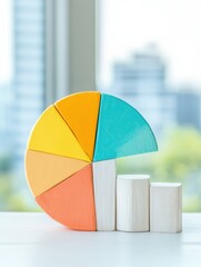 Aufkleber - Minimalist Data Visualization Vibrant Pie Chart and Growth Metrics for Next-Gen Business Intelligence, Strategic Performance Analytics in Soft Urban Workspace
