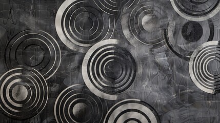 Poster - A sophisticated pattern of concentric circles in varying shades of grey and black, creating a sense of depth and movement
