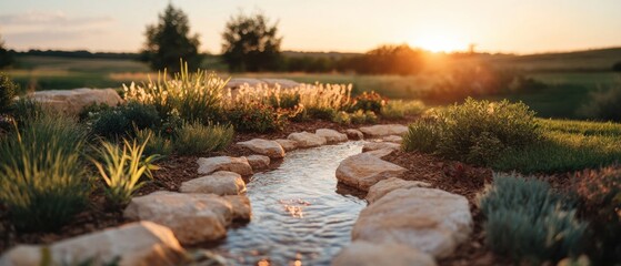 Poster - Climate-Resilient Landscape Design Golden Hour Bioswale Solution for Sustainable Urban Water Management and Ecological Restoration
