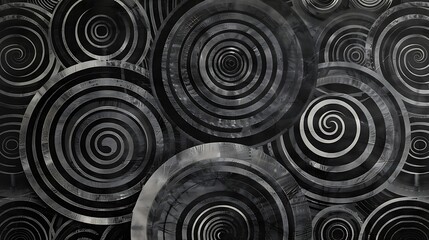 Poster - A sophisticated pattern of concentric circles in varying shades of grey and black, creating a sense of depth and movement