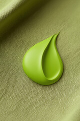 Poster - Bright green paint droplet on textured fabric in natural light setting