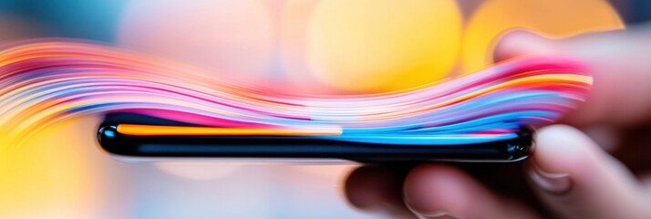 Aufkleber - Immersive Digital Flow Cutting-Edge Smartphone Interaction with Vibrant Chromatic Gradient - Next-Gen Mobile Experience in Fluid Urban Technology