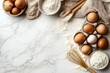 © Sarinya - Culinary Harmony Eggs and Flour on Marble Countertop A Baking Still Life with Rustic Charm and Bright Natural Light Perfect for Food Photography