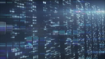 Poster - futuristic cityscape forming with glowing lights and digital data streams animation
