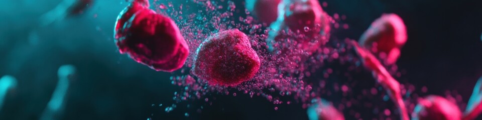 Poster - Quantum Biotech Visualization Immersive Scientific of Cellular Microstructures in Neon Cyberpunk Aesthetic - Cutting-Edge Research and Digital Innovation Imagery