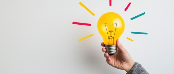 Poster - Innovative Mindset Visualization Dynamic Goal Achievement Strategy with Illuminated Conceptual Lightbulb - Multicolor Success Pathways for Creative Business Transformation