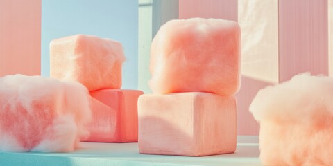 Fototapete - Soft Gradient Minimalism Pastel Geometric Cubes in - Contemporary Design Visualization for Digital Branding and Creative Tech Aesthetics