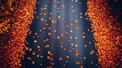 Aufkleber - Floating Autumn Leaves in Light Beam Background