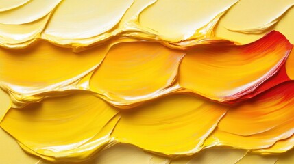 Poster - Abstract Impression of Golden Yellow and Red Oil Paint Swirls on Canvas Capturing Artistic Texture and Vibrant Color Palette