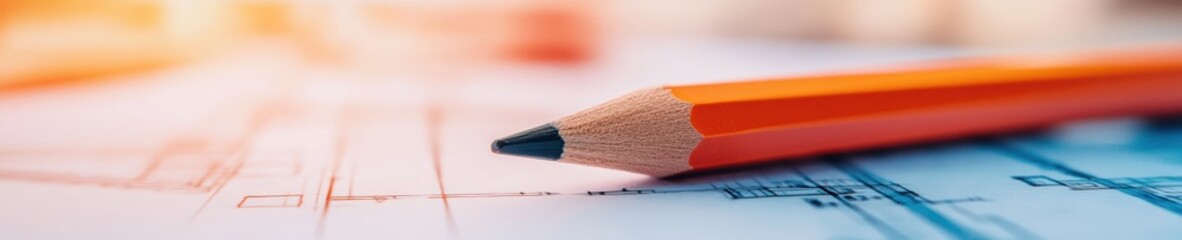 Fototapete - Precision Engineering Visualization Minimalist Drafting Tools on Architectural Blueprint - Innovative Design Planning for Tech-Driven Creative Professionals