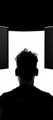 Poster - Minimalist Digital Workspace Silhouette Immersive Remote Work Experience with Dual Monitor Hybrid Connectivity - Next-Gen Professional Productivity Visualization