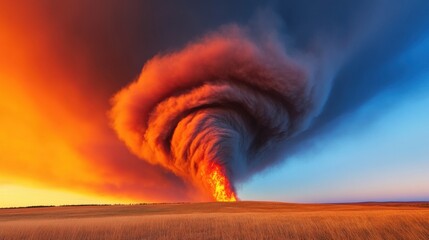 Aufkleber - Extreme Climate Visualization Apocalyptic Fire Tornado Phenomenon Revealing Earths Transformative Weather Dynamics in High-Definition 8K Environmental Documentary Style