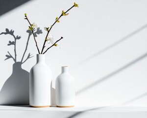 Aufkleber - Minimalist Wabi-Sabi Design Pure White Ceramic Vases with Delicate Botanical Branches - Contemporary Interior Styling and Mindful Home Decor Inspiration
