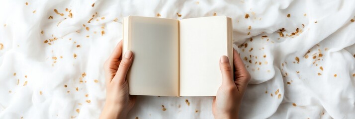 Aufkleber - Mindful Morning Ritual Soft-Textured Book and Cozy Minimalist Reading Experience - Wellness Content for Gen Z Self-Care and Digital Lifestyle Storytelling