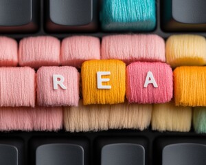 Aufkleber - Soft Gradient Keyboard Typography Tactile Digital Design Showcasing Textural Yarn-Inspired Keycaps - Creative Tech Aesthetic for Millennial Workspace Innovation