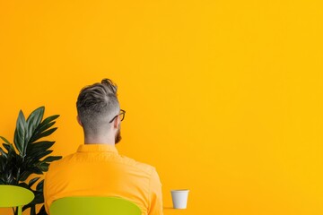 Poster - Vibrant Modern Workspace Gen Z Freelancer in Bold Yellow Creative Environment - Minimalist Design and Digital Nomad Productivity Styling