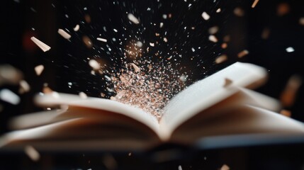 Fototapete - Immersive Knowledge Explosion Cinematic Book Experience Revealing Digital Learning Transformation with Particle Dynamics and Sensory Educational Innovation