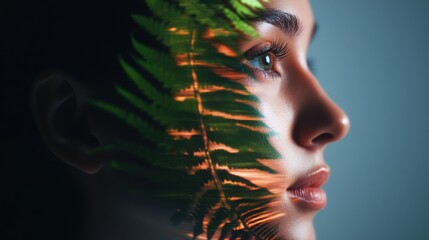 Aufkleber - Neurotech Fusion Gen Z Digital Identity Explores Biomorphic AI Interface with Organic Leaf Projection - Innovative Sensory Perception Visualization