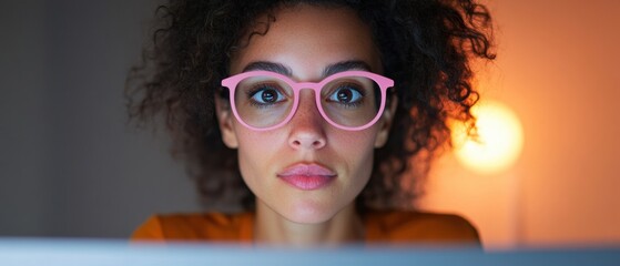 Poster - Empowered Gen Z Professional Dynamic Workspace Portrait with Trendsetting Eyewear, Illuminating Inclusive Corporate Culture and Digital Creativity