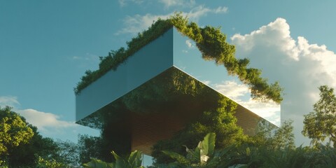 Poster - Sustainable Architectural Marvel Cantilevered Eco-Design Blending Minimalist Geometry with Living Green Roof - Regenerative Urban Architecture Reimagining Environmental Integration