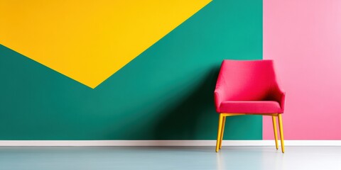Poster - Vibrant Minimalist Interior Design Bold Color-Block Chair in Contemporary Home Styling - Trendsetting Gen Z Aesthetic with Chromatic Creative Expression