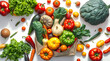 © Feel Surreal - Healthy food in full paper bag of different products vegetables and fruits on isolated background, created by generative ai