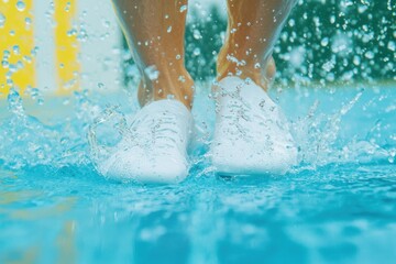 Poster - High-Performance Aqua Motion Dynamic Urban Athletic Footwear Capturing Fluid Kinetic Energy - Cutting-Edge Sports Tech Visual for Athleisure Lifestyle Branding