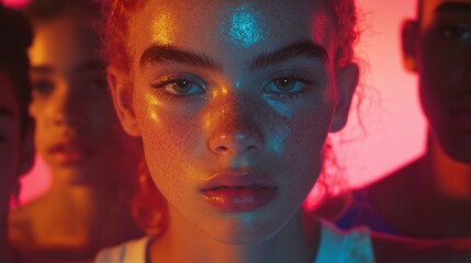 Poster - Metaverse Identity Exploration Gen Z Diversity and Emotional Expression in Neon-Chromatic Lighting - Inclusive Digital Narrative Design