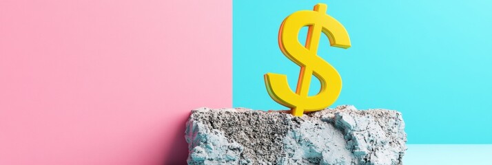 Poster - Vibrant FinTech Minimalism Bold Dollar Symbol on Textured Concrete - Innovative Financial Strategy Visualization for Digital Marketing and Investment Branding